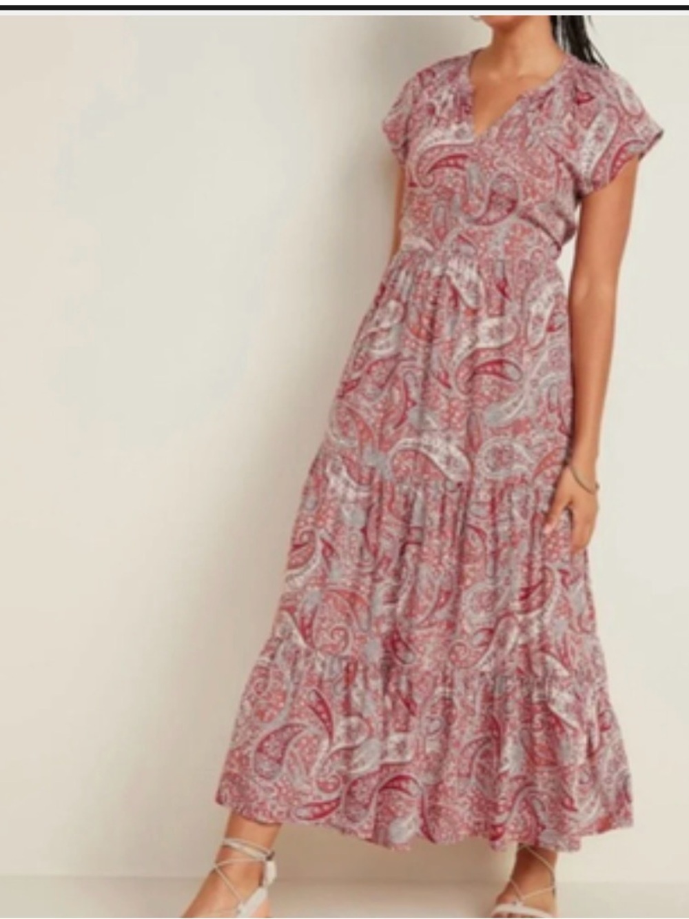 Old Navy Pink Paisley Tiered Maxi Dress